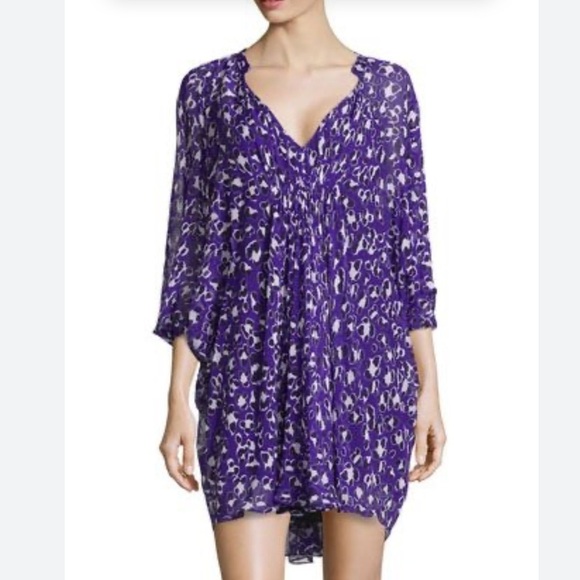 diane von furstenberg batwing silk dress Diane Von Furstenberg Layered Fleurette Silk Dress Batwing SleeveLeopard  Tunic